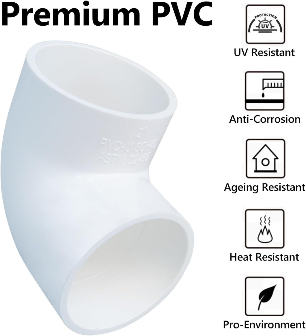 5 Pack 2 inch PVC Elbow Pipe Fittings Schedule 40 (Socket x Socket)