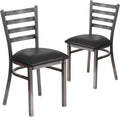 2 Pack HERCULES Series Clear Coated Ladder Back Metal Restaurant Chair - Black Vinyl Seat