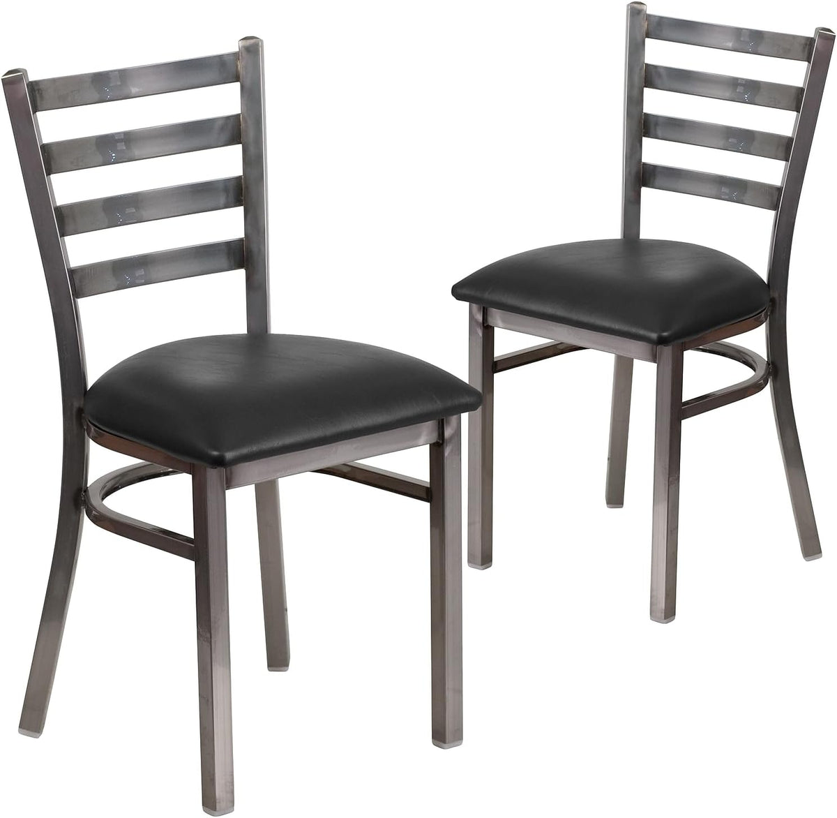 2 Pack HERCULES Series Clear Coated Ladder Back Metal Restaurant Chair - Black Vinyl Seat