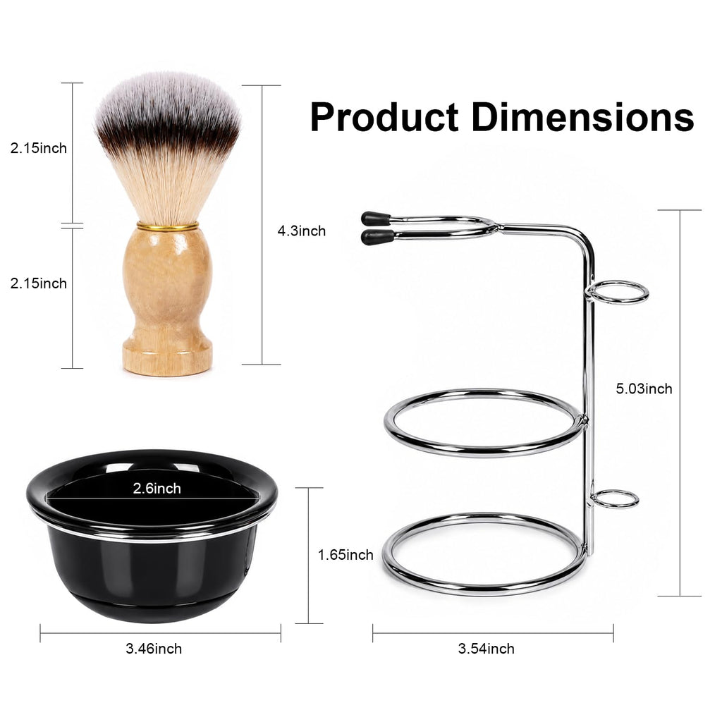 Men's 3 in 1 Shaving Brush Set, Nylon Brush with Stand & Bowl, Wet Shave Kit for Father's Day Gift | Soft nylon