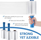 3 Pcs Mini Stretch Film Industrial Shrink Wrap Roll Plastic Film for Moving 2 Handles 5" x 1000 ft Pallet Wrap