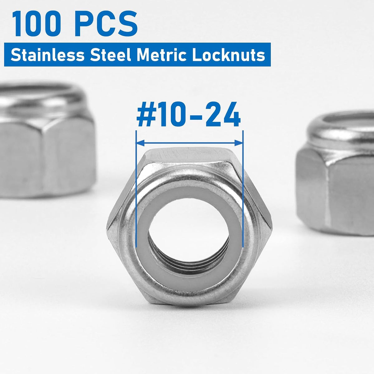 100 Pack 304 A2-70#10-24 Nylon Lock Nuts
