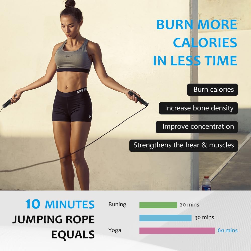 Jump Rope, HANDIO jump ropes 1/2 lb Weighted Jump Rope for Boxing, Cardio, Crossfit Workout, 8~10ft Range Adjustable