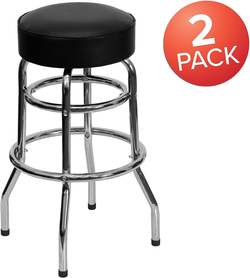 Double Ring Barstool with Padded Seat, Black, 2-Pack