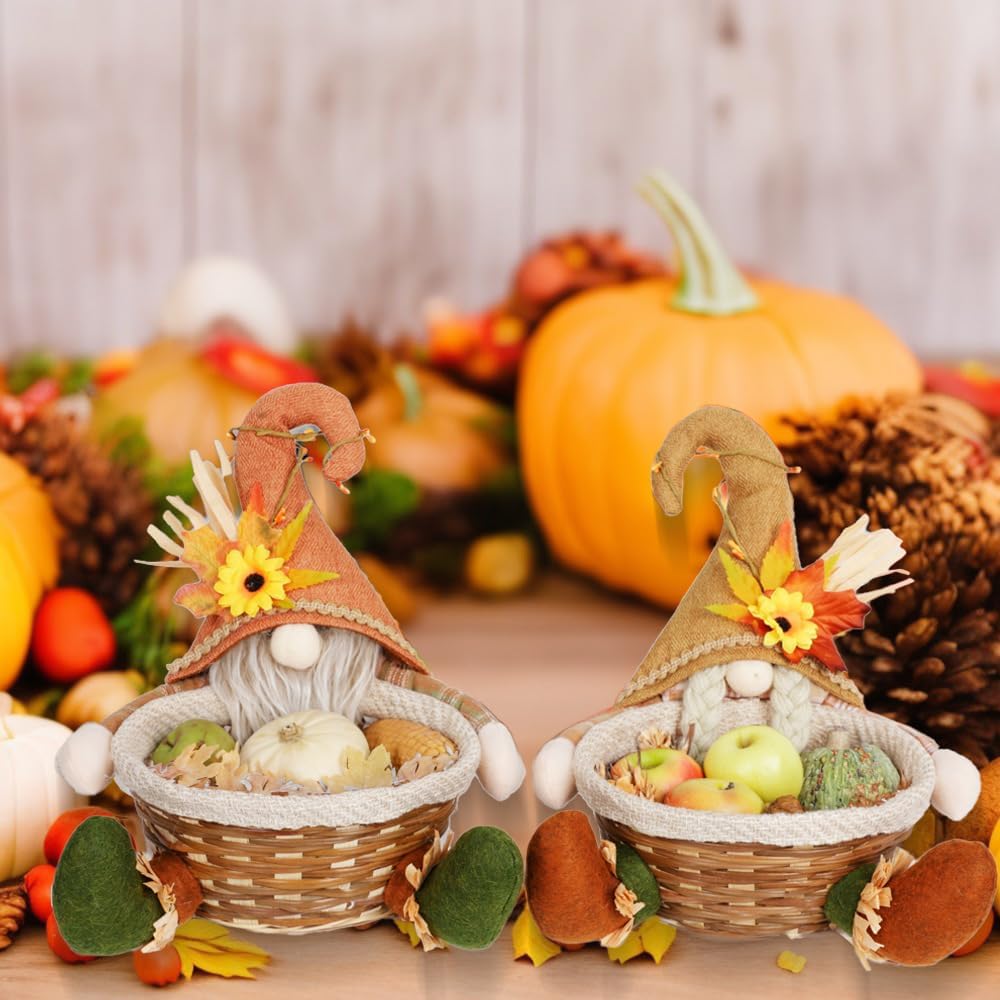 Fall Decorations - Thanksgiving Gnome Dolls Set of 2 Harvest Plush Doll with Basket Storage Autumn Boy Girls Gnome