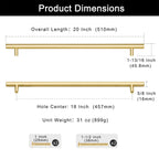 Solid Brass Appliance Pull, Brushed Gold Handle, 18" Hole Centers