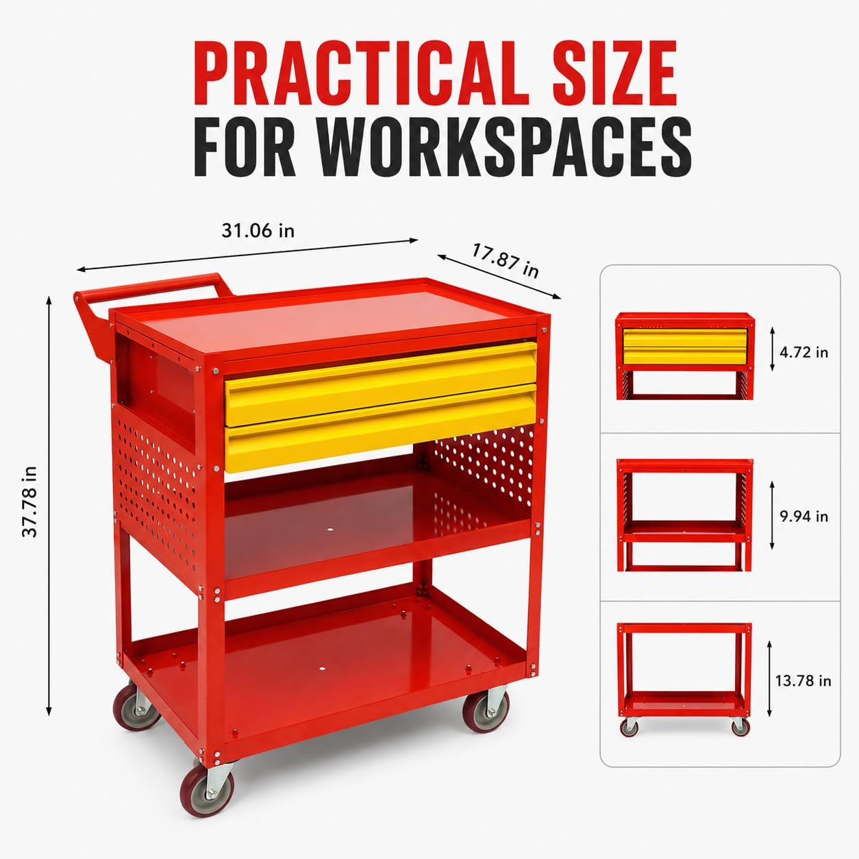 Rolling Tool Cart 400lbs Capacity, 5-Tier Steel Utility Service Cart with 2 Drawers, Heavy Duty Workshop Storage