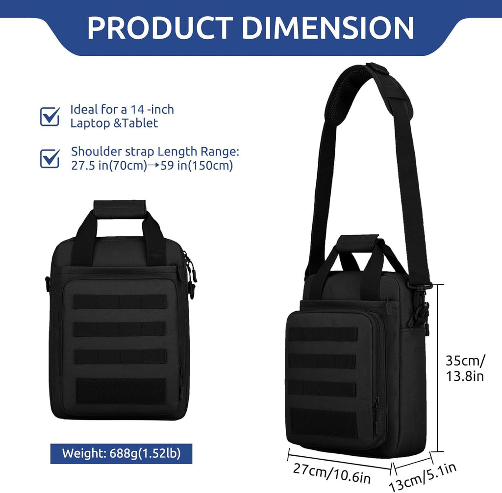 Tactical Messenger Bag, Tactical Briefcase Laptop Bag Heavy Duty MOLLE Shoulder Pack Handbag for Men(Patch Included)