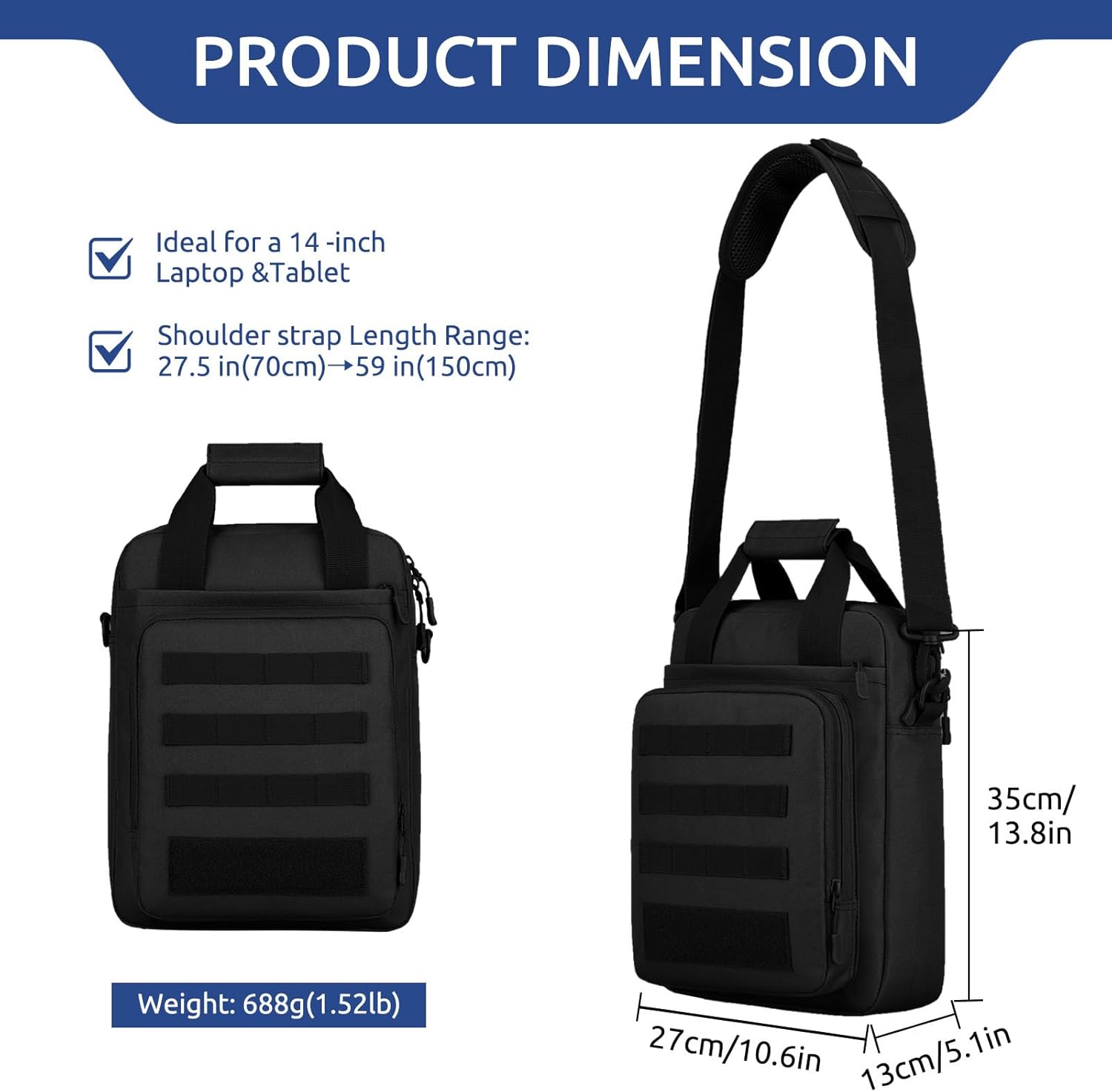 Tactical Messenger Bag, Tactical Briefcase Laptop Bag Heavy Duty MOLLE Shoulder Pack Handbag for Men(Patch Included)