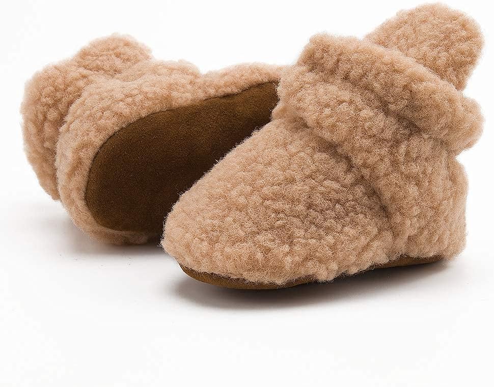 Newborn Baby Boy Girl Soft Fleece Booties Stay On Infant Slippers Socks Shoe Non Skid Gripper Toddler First Walkers