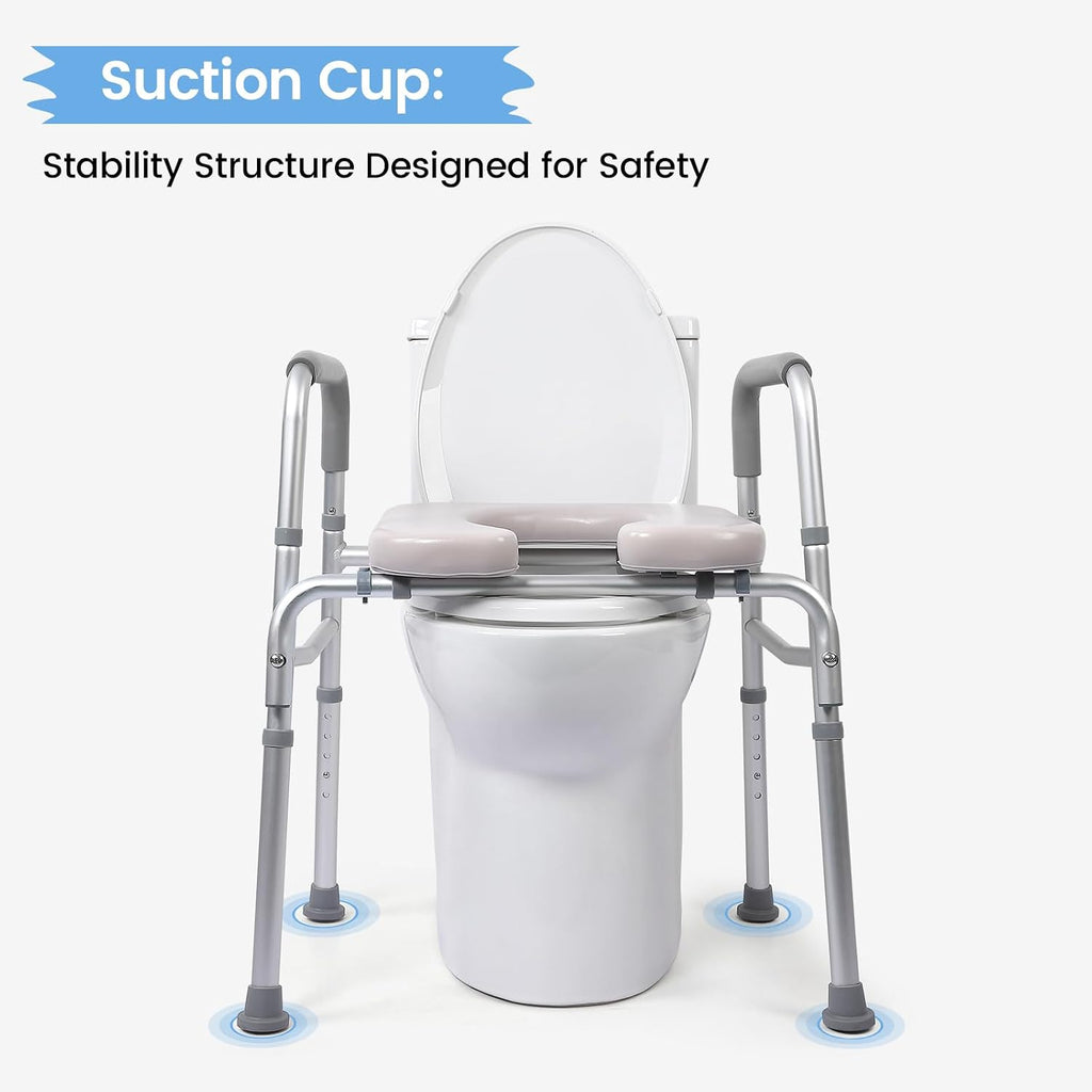 Raised Toilet Seat, 350LB Stand Alone Homecare Commode Bathroom Assist Frame for Elderly, Handicapped, Disabled