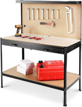 48" Heavy Duty Steel Workbench with Pegboard & Drawer, Garage Tool Storage Work Table with MDF Worktop, 300 LBS Load