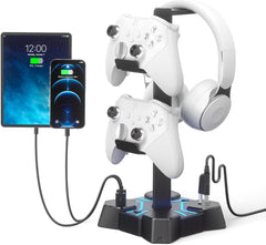 Headphone Stand with USB Charger, Controller Stand for Desk, Headphone Holder with 2 USB Charging Ports and 3 AC