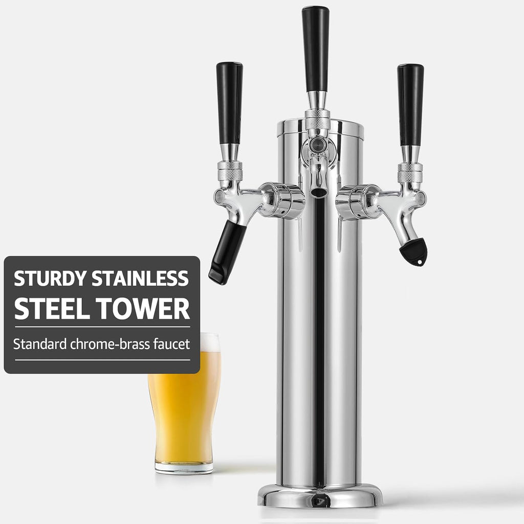 3 Tap Tower Kegerator Beer Tower, Keg Tower for Draft Beer System