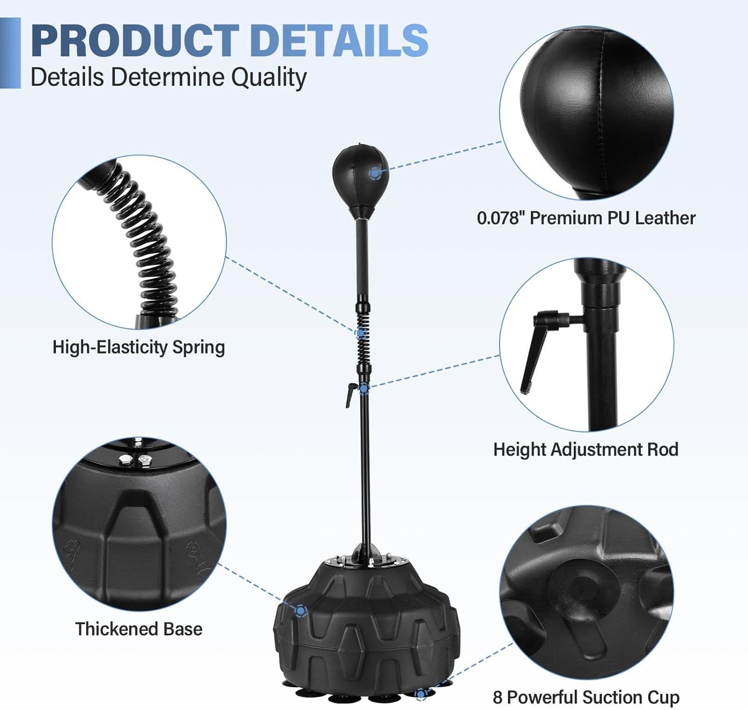 Cobras Reflex Bag Boxing Boxing Speed Bag with Stand 57-72in Height | Adjustable Standing Punching Bags for Adults