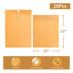 Clasp Envelopes 10x13, 20 Pack, Yellow Brown Kraft Manilla