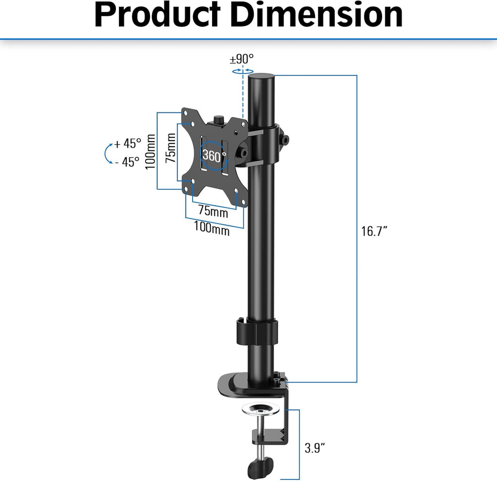 Single Monitor Mount, Adjustable Monitor Stand for Max 32 Inch Flat Curved Computer Screen, Monitors Arm Desk Mount