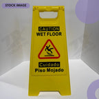 24 Inches Caution Wet Floor Sign Bright Yellow Double Sided Bilingual Caution Message Folding A-Shaped Frame Design