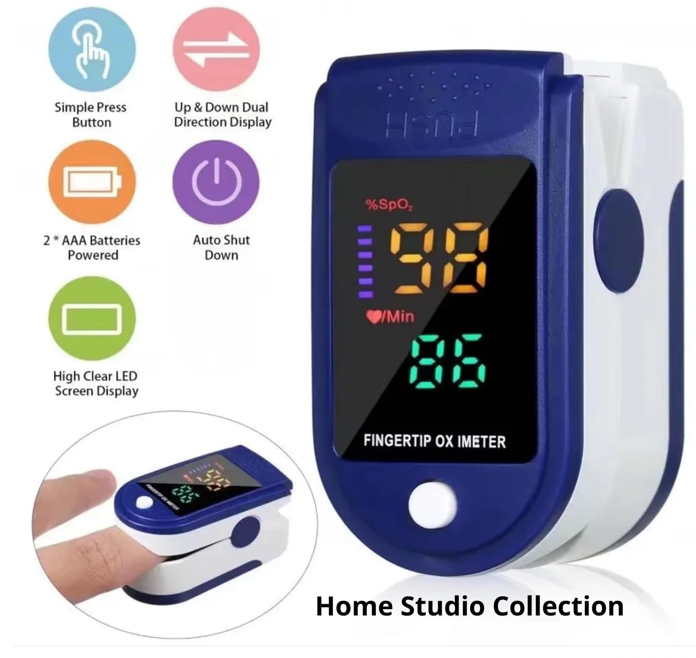 Finger Pulse Oximeter Larger Display Blood Oxygen Monitor with Batteries and Lanyard Included Fingertip Pulse