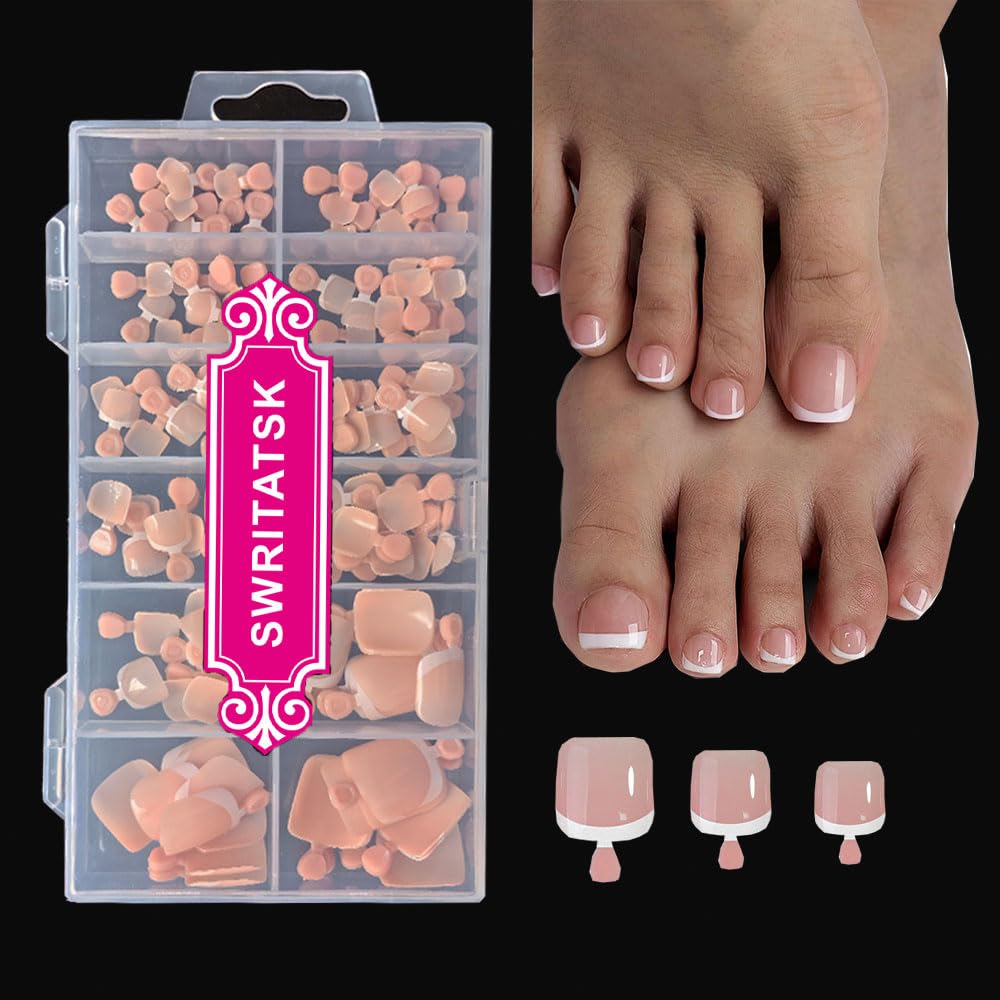 French Tip Toe Nail Tips, 120 Pcs Press On Toenails Tip, 12 Sizes