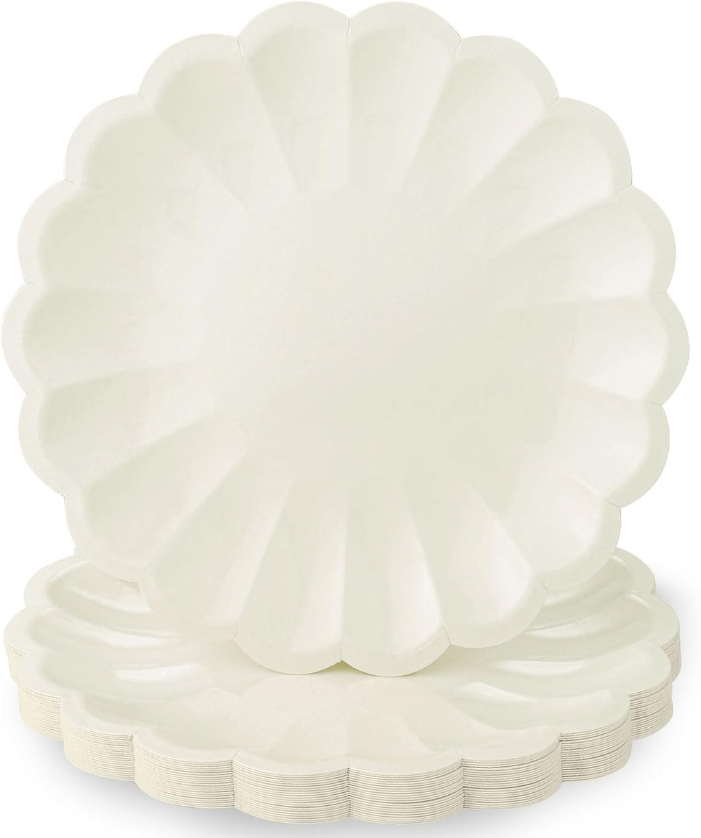 30 Pcs Ivory Paper Plates 9.5 In Scalloped Party Plates Disposable