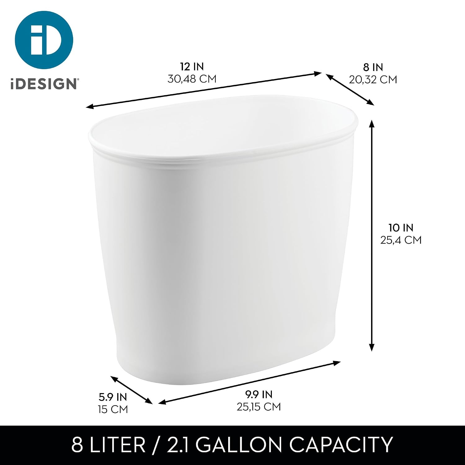 Slim Plastic Bathroom Trash Can, White | Small Size