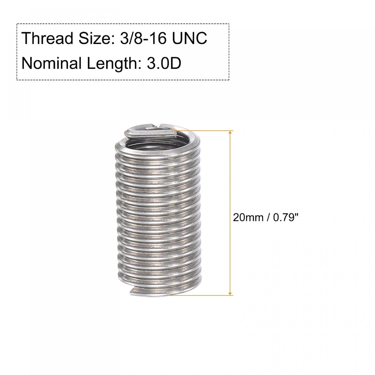 uxcell 10pcs Wire Thread Inserts 3/8-16 UNC 3D(1-1/8") 304 Stainless Steel Helical Type Coiled Thread Repair Kit Wire Screw Threaded Sleeve Sheath for Mechanical Equipment