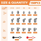 150PCS Grease Fittings Kit, SAE & Metric Grease Zerk Fittings with Caps