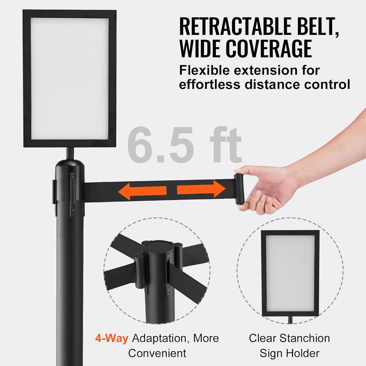 Crowd Control Stanchions, 6-Pack Crowd Control Barriers, Carbon Steel Baking Painted Stanchion Queue Post with Sign
