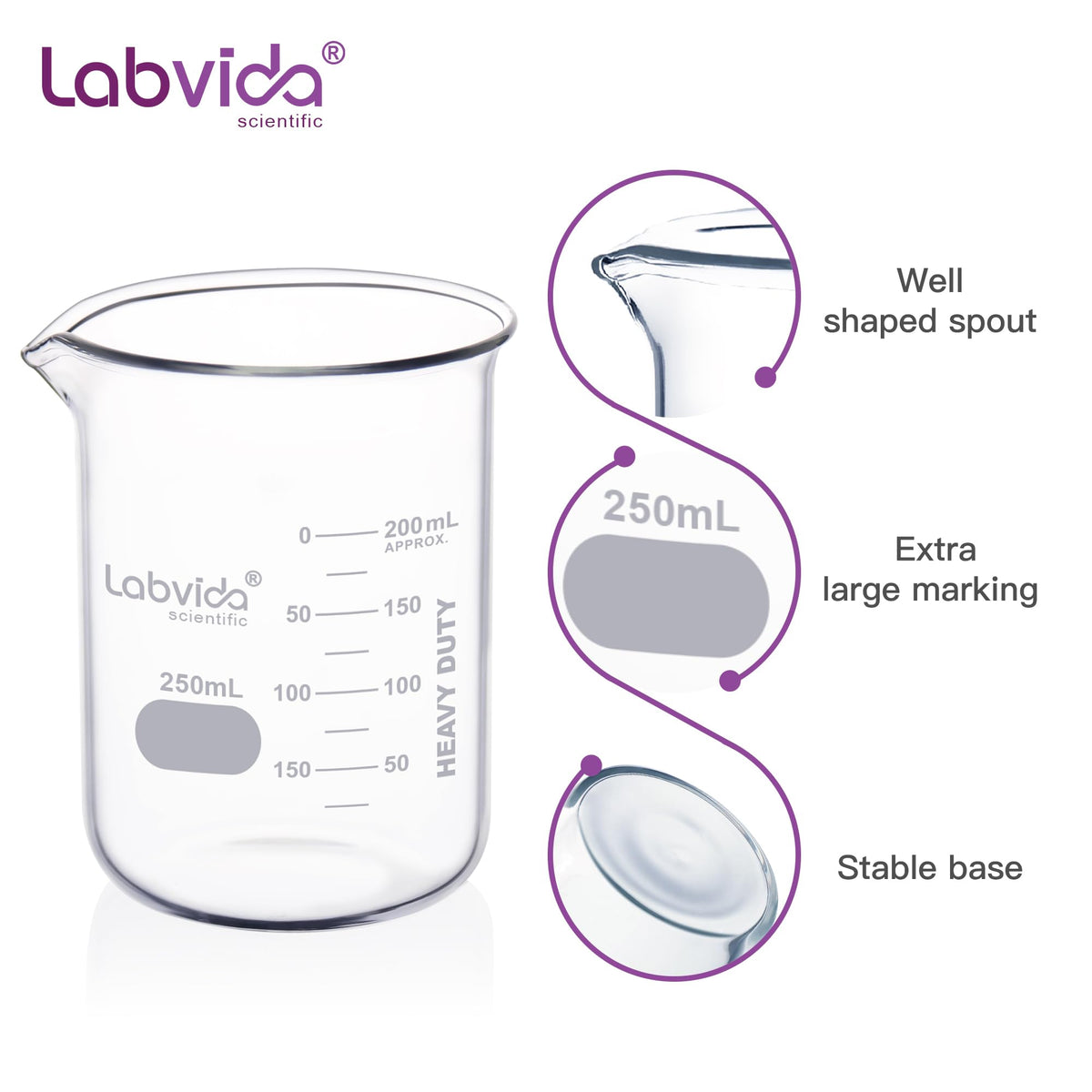 6pcs 250ml 3.3 Borosilicate Glass Thick Beakers, LVA010