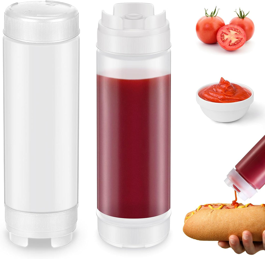 2 Pcs 20 oz Sauce Bottles, Inverted Squeeze Condiment Bottle,White
