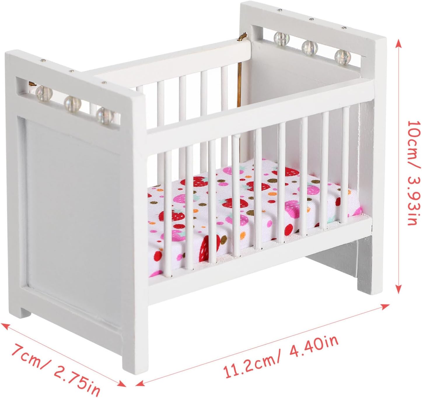 Dollhouse Miniature White Baby Crib, 1:12 Scale Wooden Rocking Cradle Furniture Compatible with Calico Critters Mice