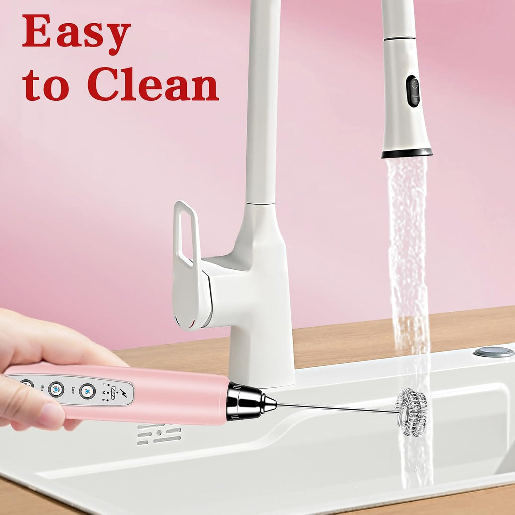 Milk Frother Wand Rechargeable Handheld Whisk Coffee 3 Speed Adjustable | Electric Whisk Drink Mixer with Stainless 3