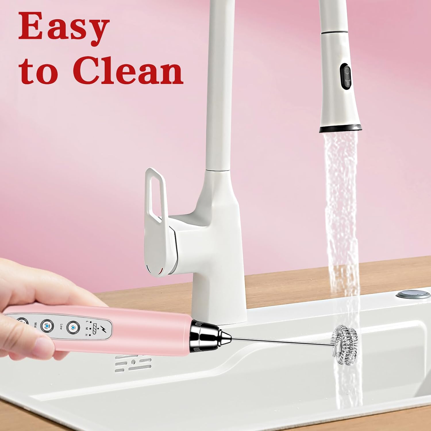 Milk Frother Wand Rechargeable Handheld Whisk Coffee 3 Speed Adjustable | Electric Whisk Drink Mixer with Stainless 3