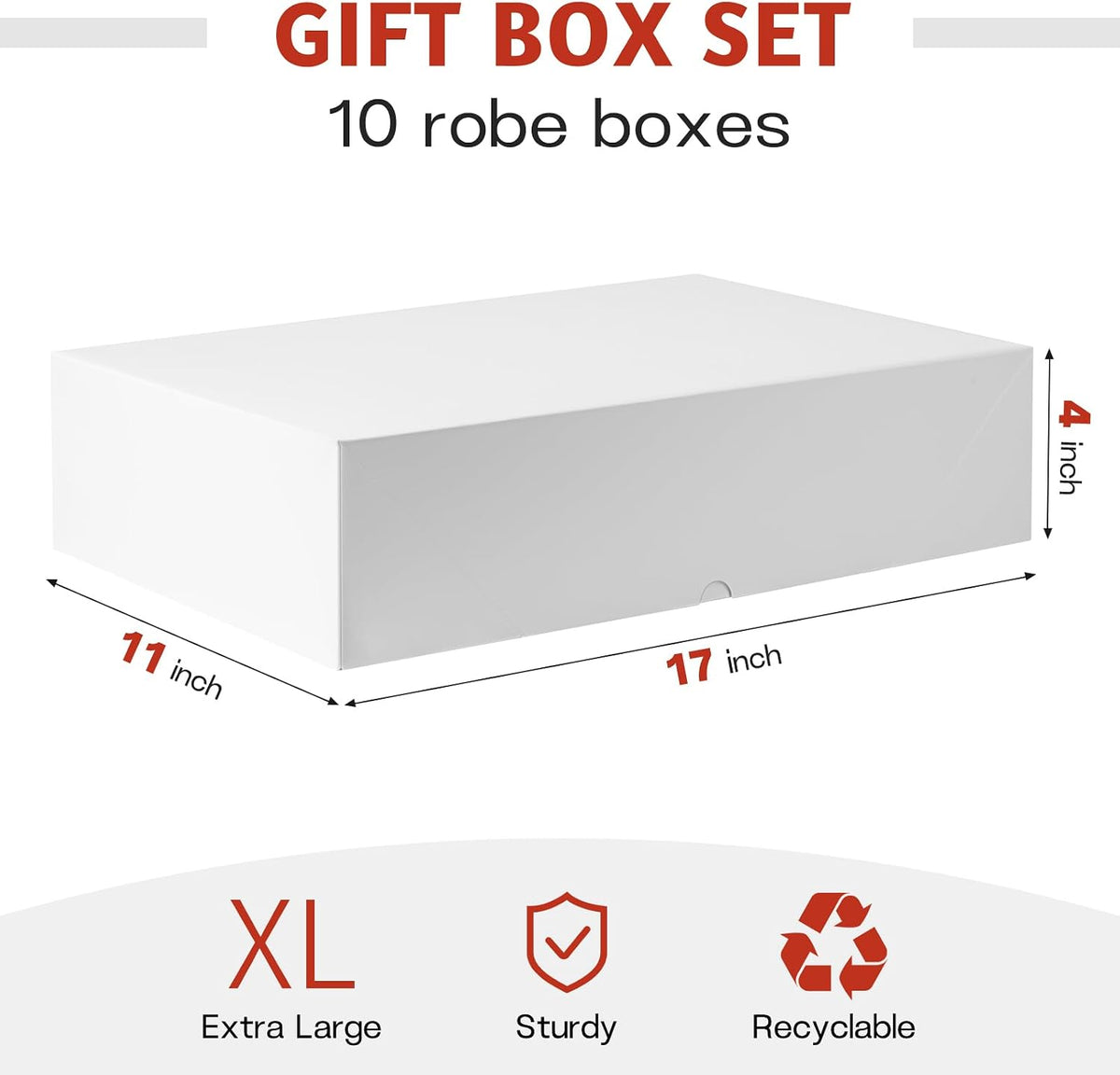 Extra Large Gift Boxes with Lids, 17" x 11" x 4", 10 Pack