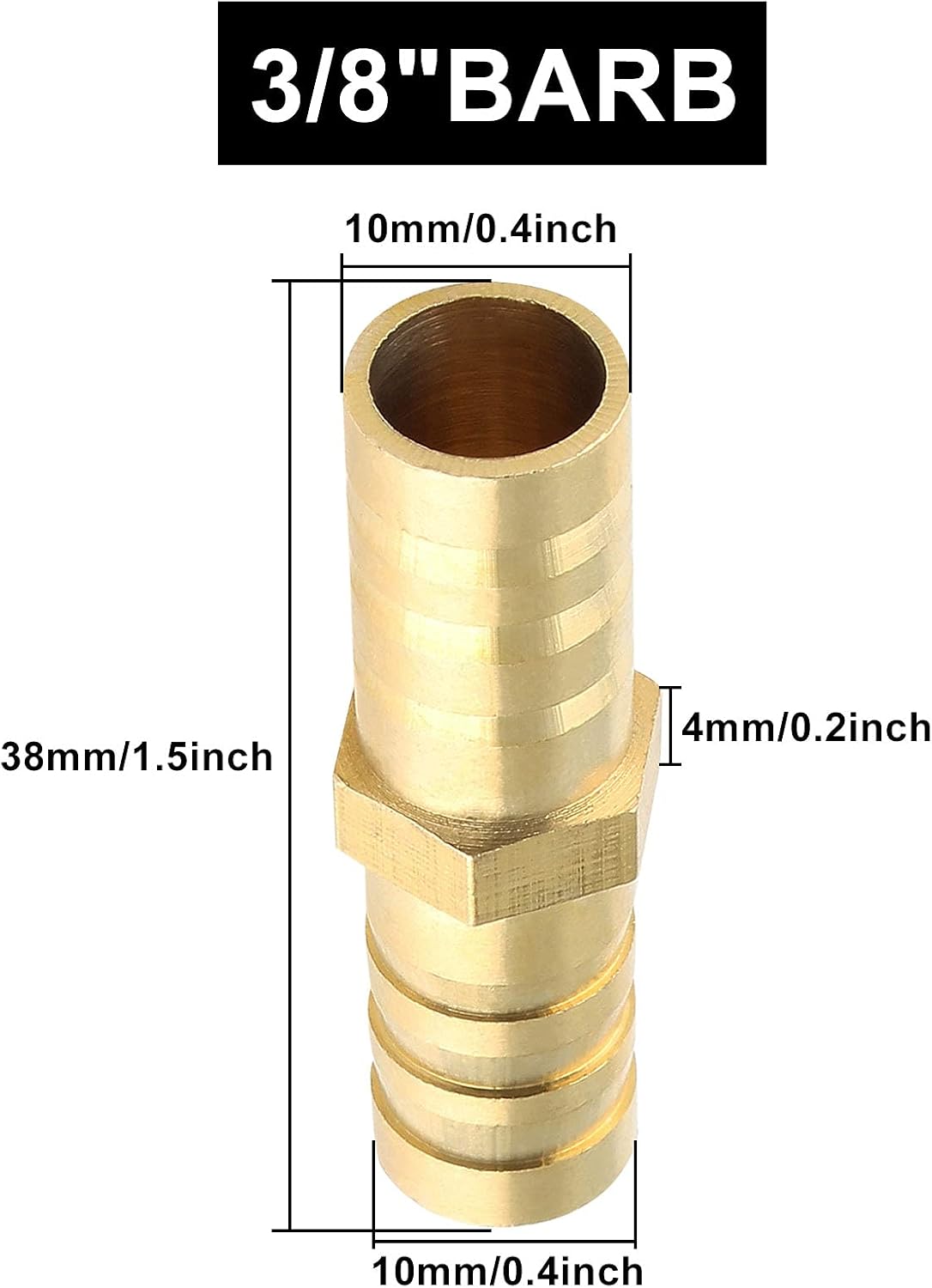 Piutouyar 10Pcs Brass Hose Barb Fitting, 3/8" x 3/8" Hose ID