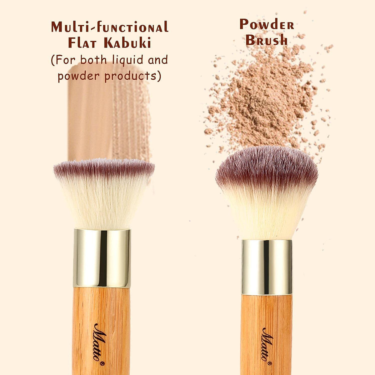 2-Piece Short Makeup Brush Set with Powder and Foundation Brushes