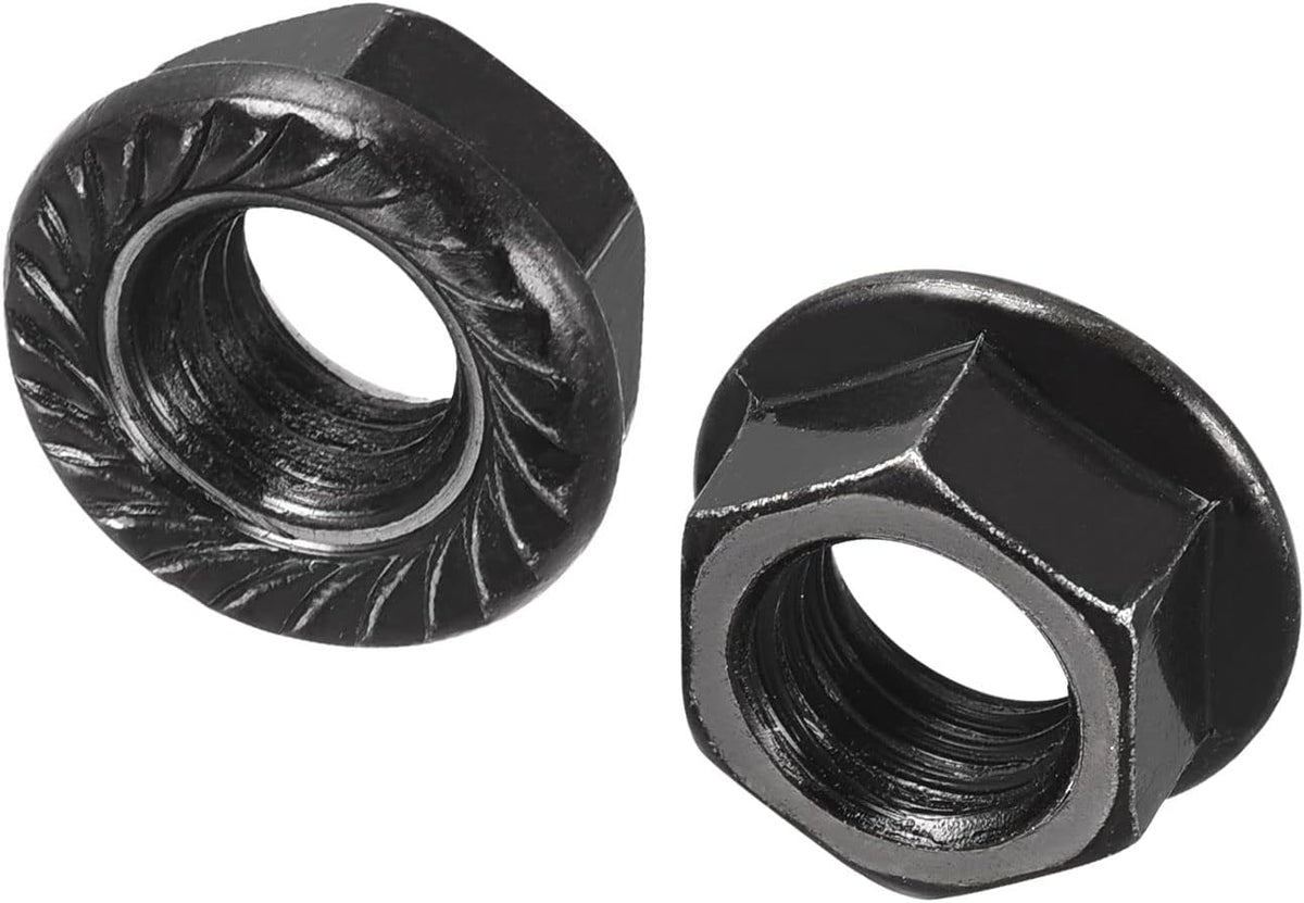 uxcell M10 Serrated Flange Hex Lock Nuts, Carbon Steel Black Oxide Finished 20pcs