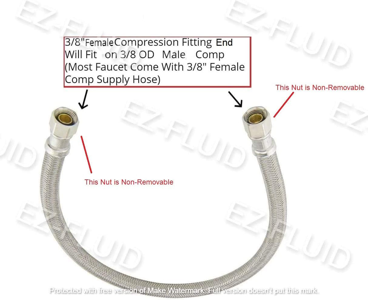 12" x 3/8" Female Compression To 3/8 Inch Female Comp. Stainless Steel Braided Faucet Connector Line,Dishwasher