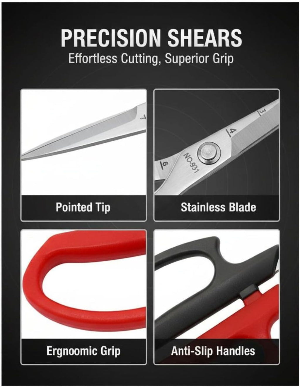 931 Stainless Steel Harvesting Shears, Pointed Tip Pruning Shear, 1.5 in / 38 mm Blade, Ergonomic Soft Grip, Shock