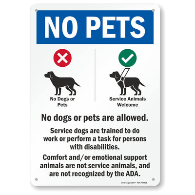 14 x 10 inch “No Pets - No Dogs Or Pets Allowed, Comfort/Emotional Support Animals Not Service...” Metal Sign, 40 mil