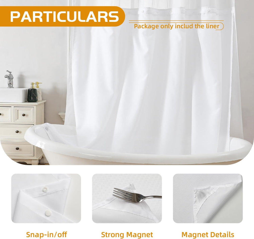 1 Pack Fabric Snap-in Shower Curtain Liner Replacement,Compatible with No Hook Shower Curtain with Snap in Liner