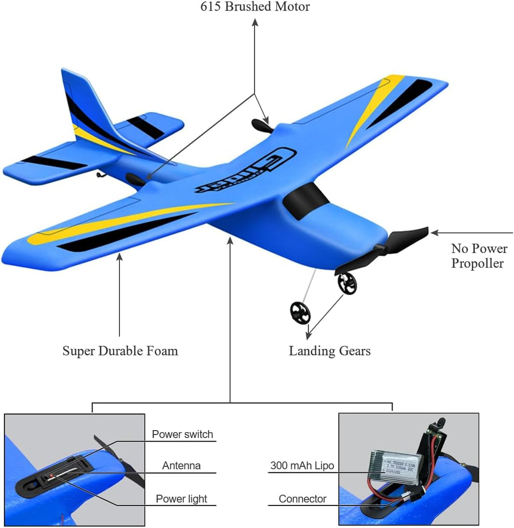 2CH RC Glider, Easy Fly RC Plane for Kids & Beginners (Blue) | 2.4GHz anti-interference, stable flight