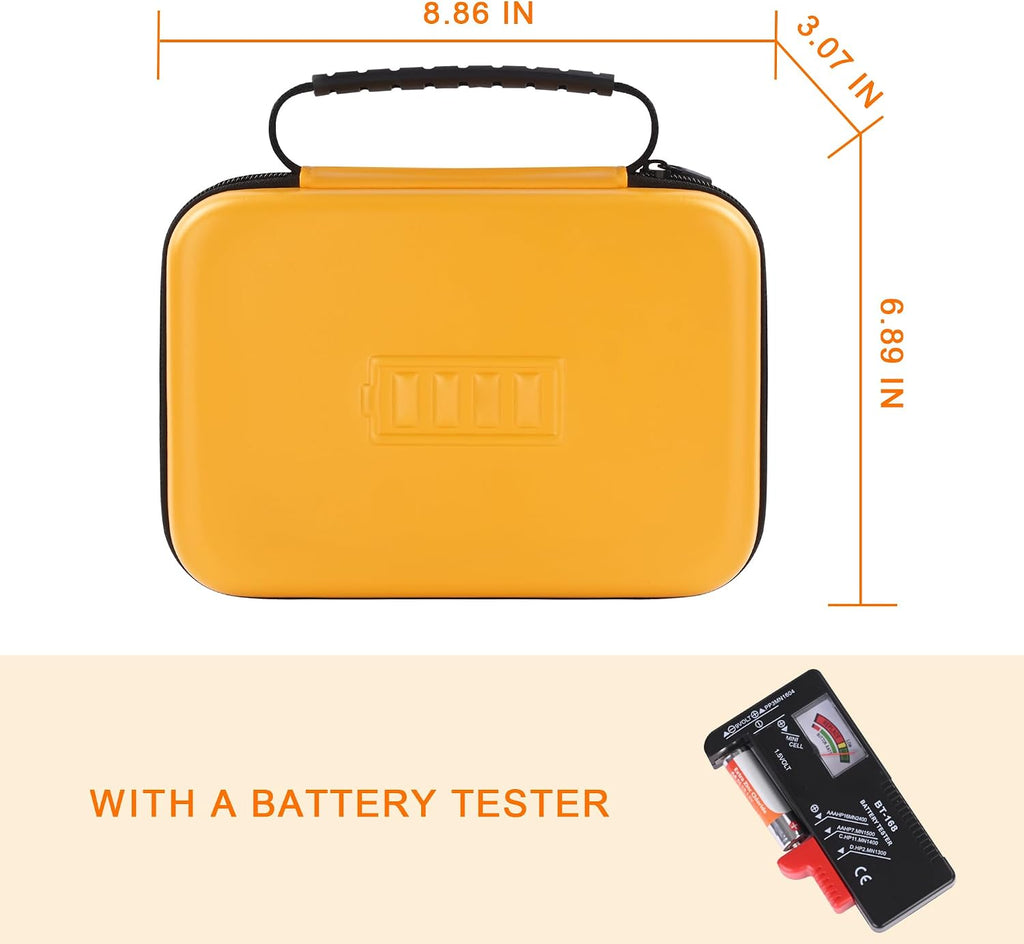 Battery Organizer Storage Case with Tester for AAA AA Button Cells, 88 Pack | with Mesh Bag & Handle, Fireproof