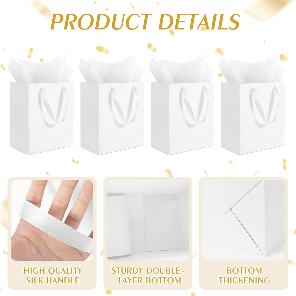 8 Pack Medium White Gift Bags with Handles & 8 Tissue Papers