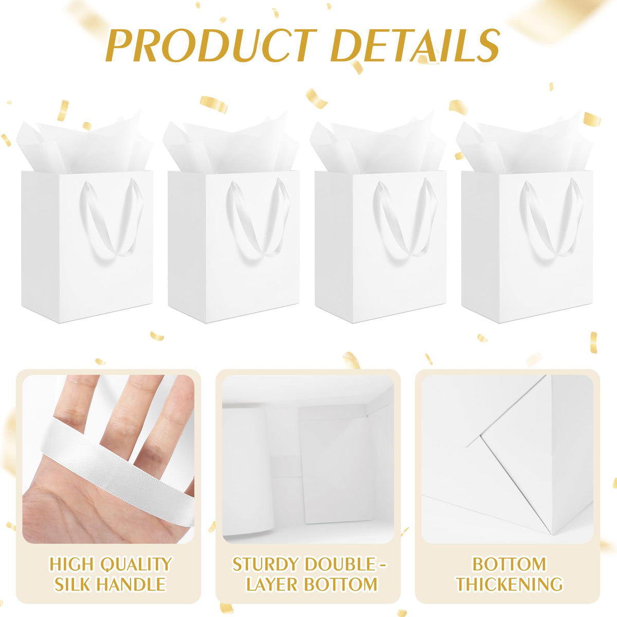 8 Pack Medium White Gift Bags with Handles & 8 Tissue Papers