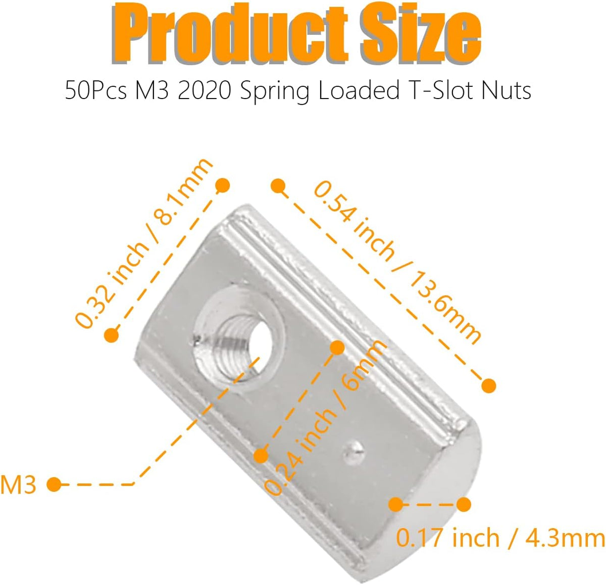 50Pcs M3 Spring T Nut 2020 Extrusion Slot 6mm Nickel Plated