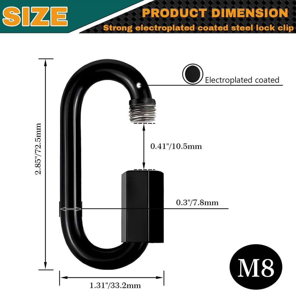 30 PCS 2.85IN(M8) Quick Link, Heavy Duty Locking Connector Rated 1600 Lbs