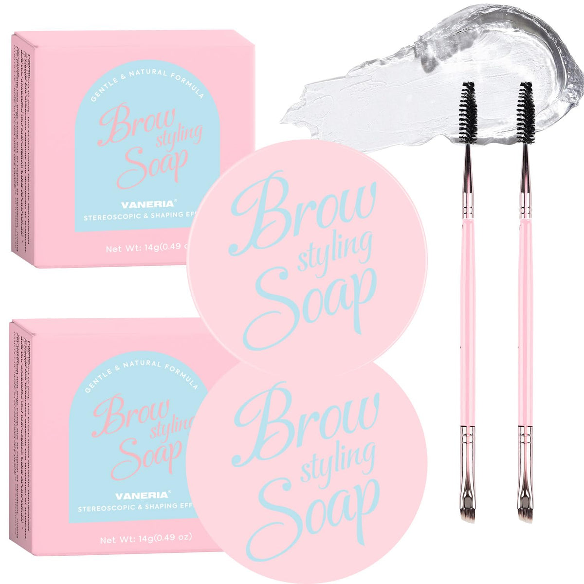 Eyebrow Gel Clear,Brow Soap,Eyebrow Brush With Double Head,Clear Eyebrow Setting Gel for Feathery & Fluffy & Brow