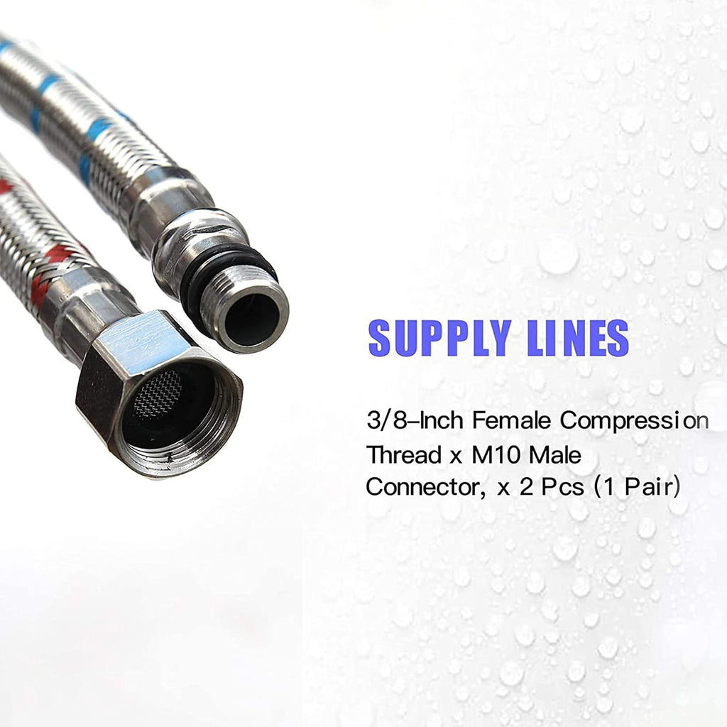 40-Inch Faucet Supply Lines 2Pcs, 3/8" Female x M10 Male | Stainless Steel, Long Faucet Connector, Kitchen Sink